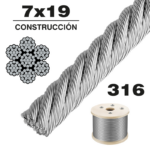 CABLE DE ACERO INOXIDABLE 316 7x19 1/16" y 1500 m